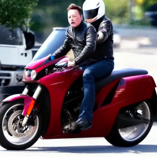 Prompt: crying elon musk riding motorcycle, hd photo