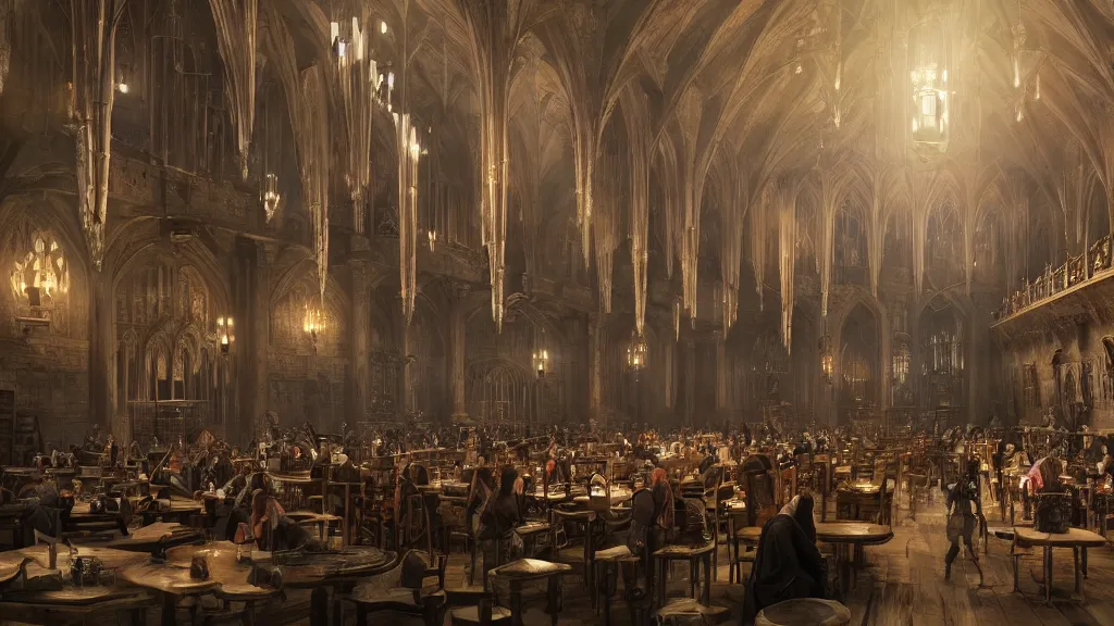 Image similar to hogwarts cinematic great hall art, detailed epic illustration, darek zabrocki, unreal engine,