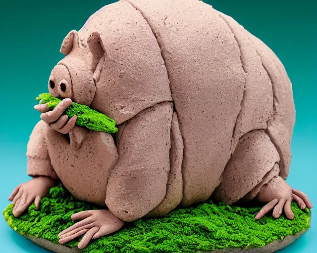 Prompt: clay sculpture of a tardigrade, science class diorama of a tardigrade in its natural habitat, award-winning model of a tardigrade eating algae