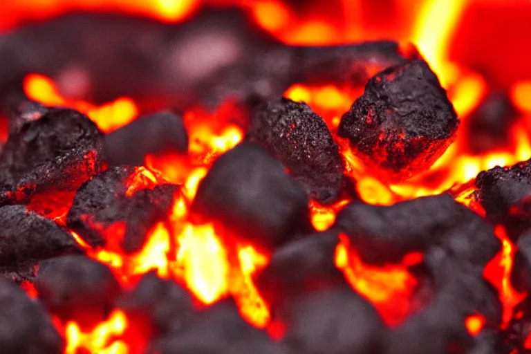 Image similar to smoldering hot black and red coals, closeup macro photo, ultra details,