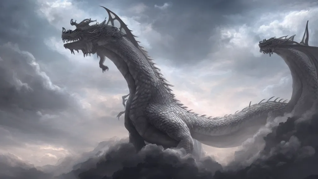 Image similar to A dragon made of clouds, concept art, matte painting, 8k, highly detailed, artstation, fluffy clouds, high quality,