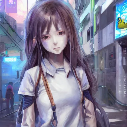 Prompt: dynamic composition, motion, ultra-detailed, incredibly detailed, a lot of details, amazing fine details and brush strokes, colorful and grayish palette, smooth, HD semirealistic anime CG concept art digital painting, watercolor oil painting of Clean and detailed post-cyberpunk sci-fi close-up schoolgirl in asian city in style of cytus and deemo, blue flame, relaxing, calm and mysterious vibes,, by a Chinese artist at ArtStation, by Huang Guangjian, Fenghua Zhong, Ruan Jia, Xin Jin and Wei Chang. Realistic artwork of a Chinese videogame, gradients, gentle an harmonic grayish colors. set in half-life 2, Matrix, GITS, Blade Runner, Neotokyo Source, Syndicate(2012), dynamic composition, beautiful with eerie vibes, very inspirational, very stylish, with gradients, surrealistic, dystopia, postapocalyptic vibes, depth of field, mist, rich cinematic atmosphere, perfect digital art, mystical journey in strange world