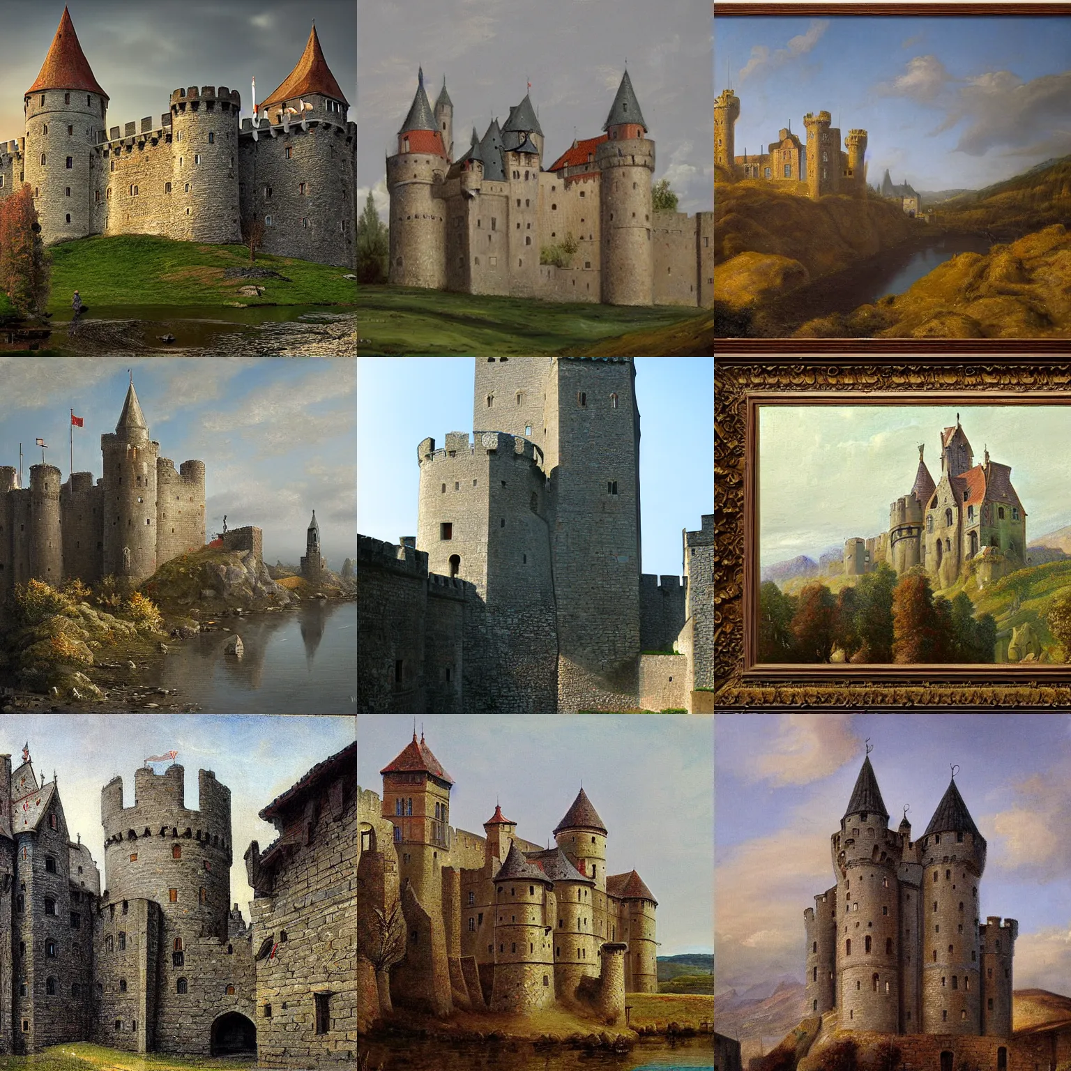 Prompt: medieval castle, by eduard wiiralt