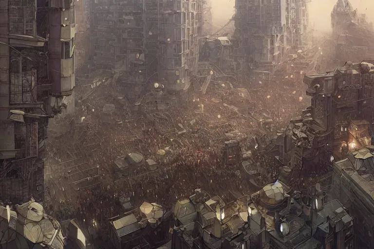 Prompt: crowded on the streets of Russian commie blocks on the Moon city, Norilsk, sci-fi, fantasy, earth seen on the dark sky, intricate, very very beautiful, elegant, highly detailed composition, digital rendering, artstation, concept art, smooth, sharp focus, illustration, art by artgerm and greg rutkowski and alphonse mucha