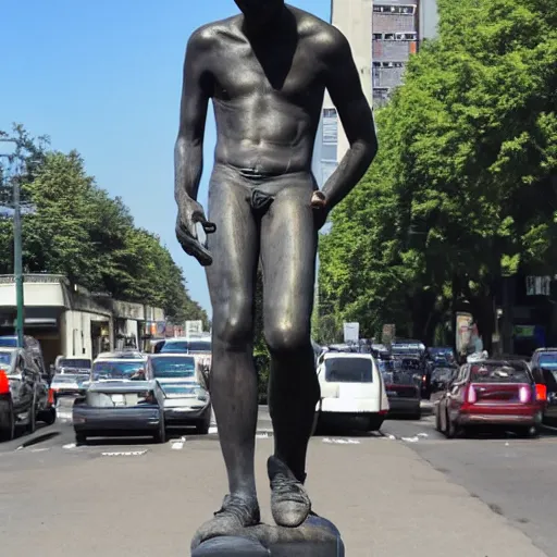 Prompt: statue of a guy stuck in traffic