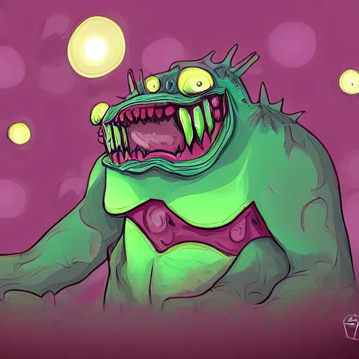 Image similar to a friendly monster, digital art, anime art style