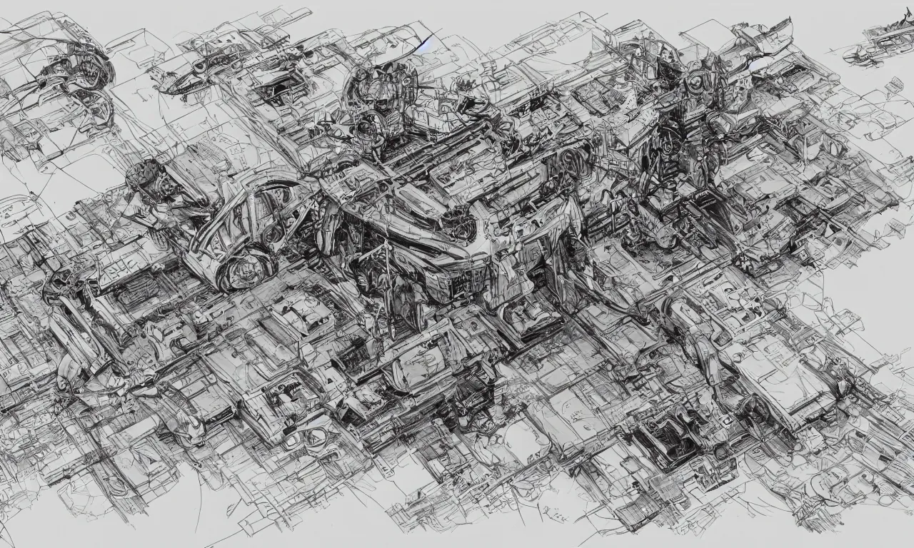 Image similar to annotated highly - detailed and intricate 4 5 degree isometric cross - section of doctor frasier crane + marker concept art style rendering + half blueprint + tetrachromacy + john berkey + vincent di fate + ralph mcquarrie + center frame : : annotations : : crane : : - 1