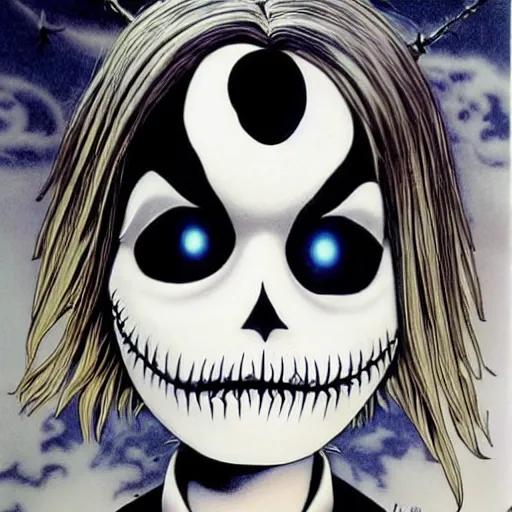 Image similar to macaulay culkin is jack skellington in a nightmare before christmas, airbrush anime art, drew struzan illustration art, key art, movie poster