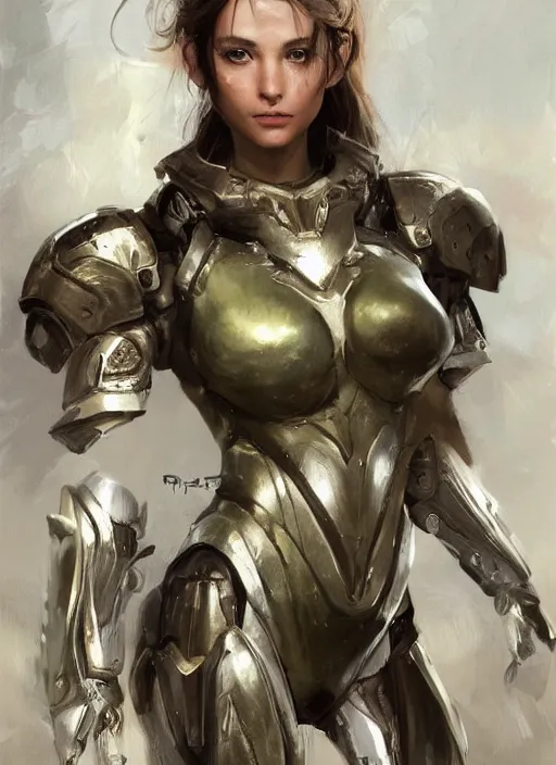 Image similar to a professional painting of a beautiful young female, clothed in military armor, olive skin, long dark hair, beautiful bone structure, symmetrical facial features, intricate, elegant, digital painting, concept art, smooth, sharp focus, illustration, from Metal Gear, by Ruan Jia and Mandy Jurgens and Artgerm and William-Adolphe Bouguerea