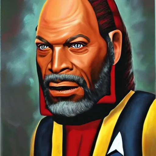 Prompt: commander worf from star trek the next generation. realistic concept art painting,