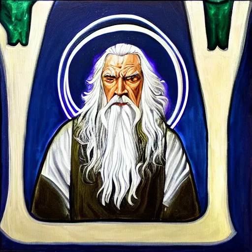 Image similar to gandalf as art deco, painting