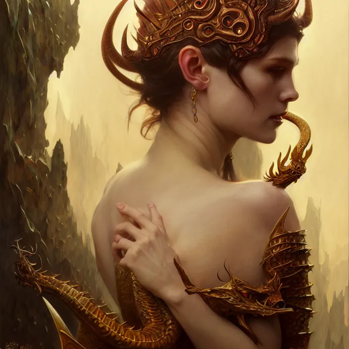 Image similar to dragon queen, diffuse lighting, fantasy, intricate, elegant, highly detailed, lifelike, photorealistic, digital painting, artstation, illustration, concept art, smooth, sharp focus, art by john collier and albert aublet and krenz cushart and artem demura and alphonse mucha