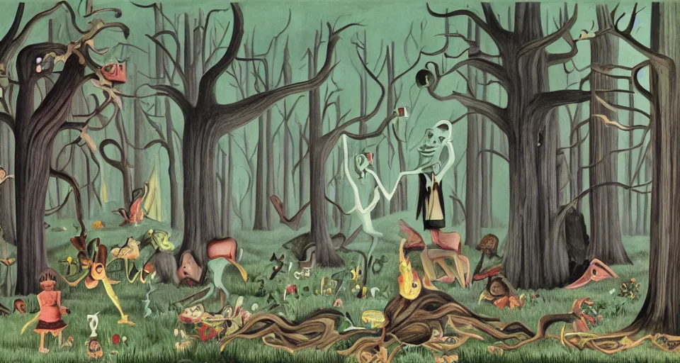 Image similar to Enchanted and magic forest, by Charles Addams
