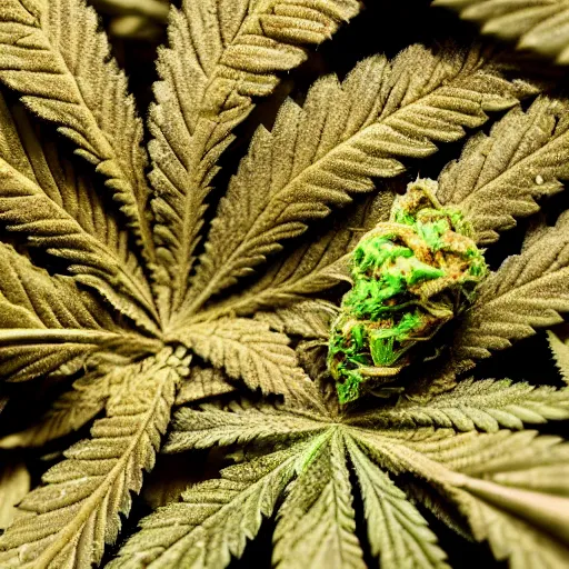 Prompt: Macro photo of thc covered marijuana bud