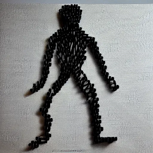 Image similar to human made of rubber bands, album cover art, extremely detailed