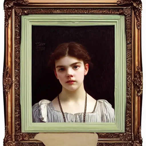 Image similar to a realistic face portrait of a teenage girl who looks lie Uma Thurmond and Anya Taylor Joy with an anxious expression and parted lips, wearing a nightgown, by Frederic Leighton, Alphonse Mucha, Edward Burne Jones