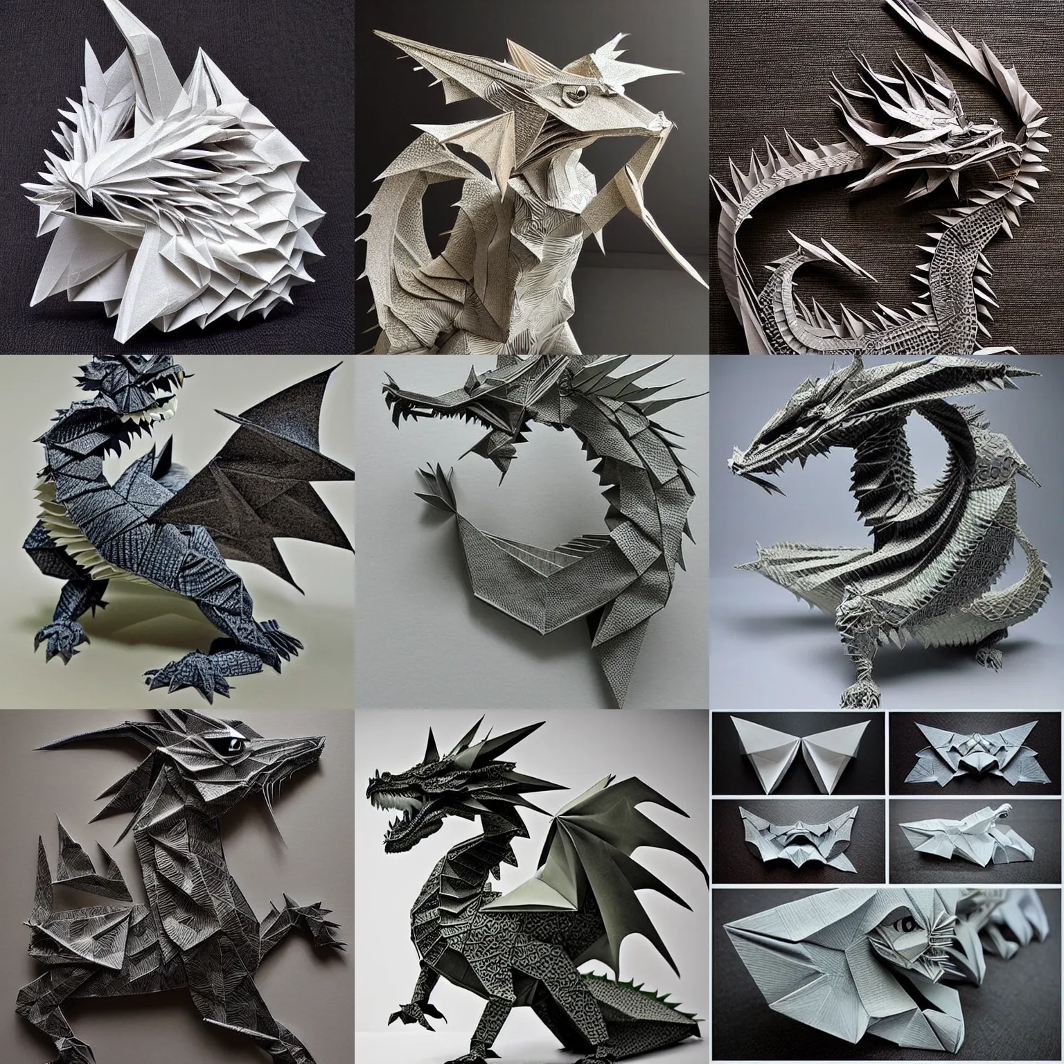 Prompt: gorgeous origami dragon, incredibly detailed, very textured, layered paper art, by Satoshi Kamiya, beautiful photograph