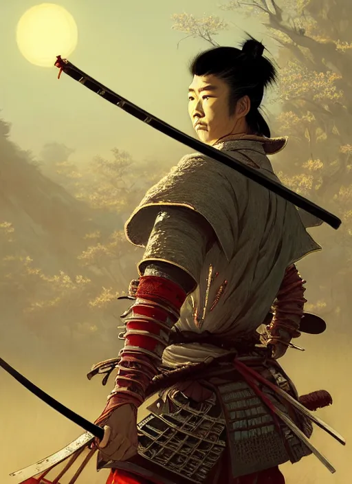 Image similar to Highly detailed portrait of sekiro samurai, Stephen Bliss, unreal engine, fantasy art by Greg Rutkowski, Loish, Rhads, ferdinand knab, Makoto Shinkai and Lois van baarle, ilya kuvshinov, rossdraws, Tom Bagshaw, alphonse mucha, global illumination, radiant light, detailed and intricate environment