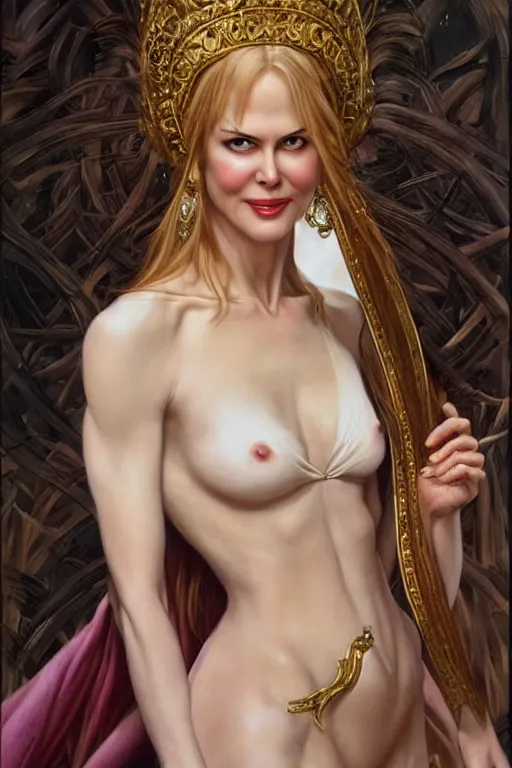 Image similar to Nicole Kidman as a beautiful Greek Goddess, by Gerald Brom, Mark Arian, Artgerm