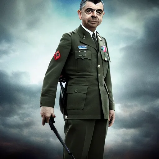 Prompt: rowan atkinson as epic war hero, movie poster, 8 k hd,