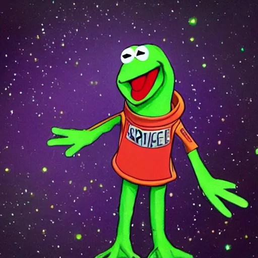 Image similar to Kermit the frog space overlord