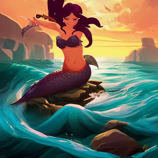 Image similar to painting mermaid treasure on sea of thieves game avatar hero smooth face median photoshop filter cutout vector, behance hd by jesper ejsing, by rhads, makoto shinkai and lois van baarle, ilya kuvshinov, rossdraws global illumination