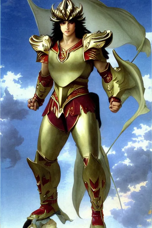 Prompt: Dragon Shiryū from Saint Seiya with full armor by William Adolphe Bouguereau