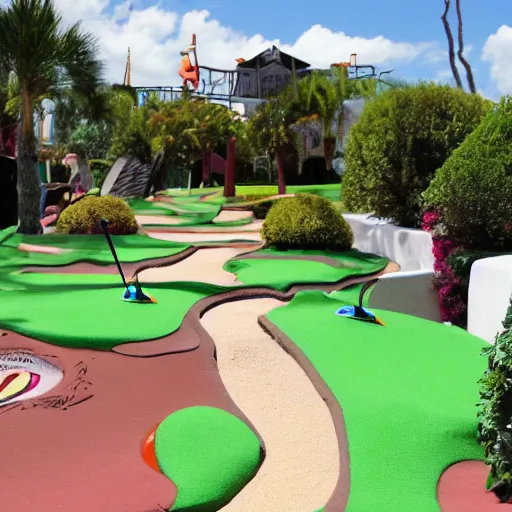 Prompt: Salvador Dali mini golf course