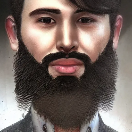 Image similar to of male portrait. creative. asian, inquisitive, bold, beard, sarcastic. contrary. big. high details, photorealistic. artstation trending.