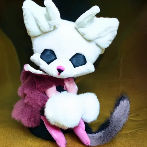 Prompt: cute fumo plush fox girl, floppy ears, gothic maiden, alert, furry anime, smile