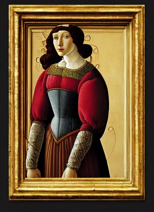 Image similar to portrait of young woman in renaissance dress and renaissance headdress, art by sandro botticelli