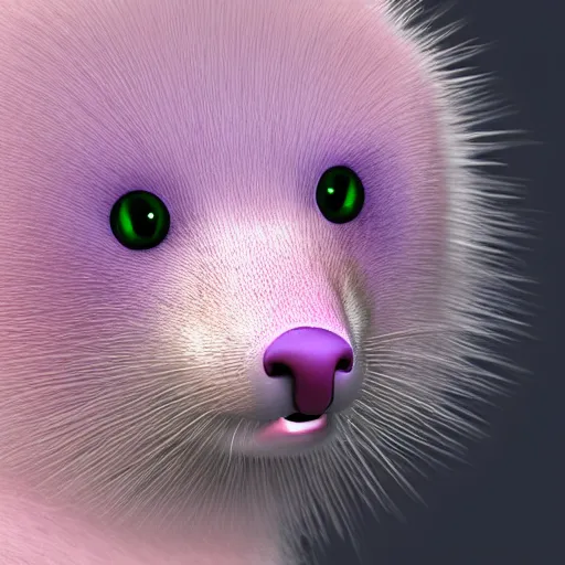 Image similar to white mink with pink nimbus of pink bacteria circle around the neck art unreal engine hd 8k starring at camera symmetrical mink matte background