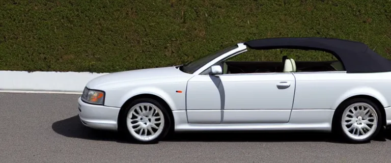 Image similar to Casablanca White Audi A4 B6 Avant Convertible (2002), soft top roof raised, red interior, created by Barclay Shaw