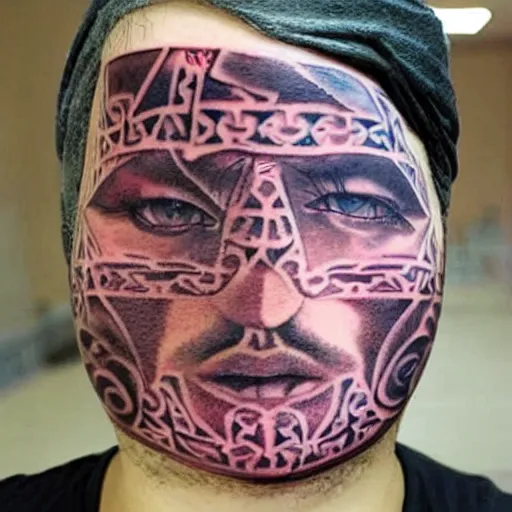 Prompt: an infinite sequence of prime numbers tattooed across someone's forehead