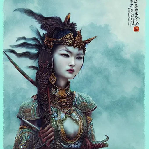 Image similar to Apsaras warrior guarding the Great Wall,traditional Chinese textures, hyper detailed, smooth,by Brook Shaden