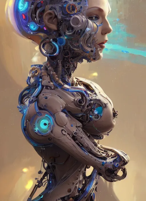 Prompt: a beautifull futuristic biomechanical humanoid woman with pretty face in intricate detailed color smashing fluid oilpaint, futuristic digital painting, cyberpunk, 8 k, hyper detailed, octane render, concept art, by peter mohrbacher, by wlop, by ruan jia,