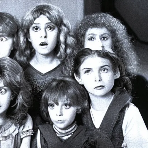Prompt: still from 1983 live-action children's tv show about a girl who enters an eyeball cult color