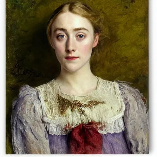 Image similar to a true-to-life portrait of Saoirse Ronan painted by John Everett Millais