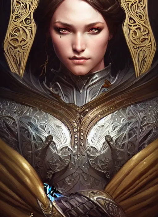 Image similar to Muscular and powerful medieval knight portrait, art nouveau, fantasy, intricate flower designs, elegant, highly detailed, sharp focus, art by Artgerm and Greg Rutkowski