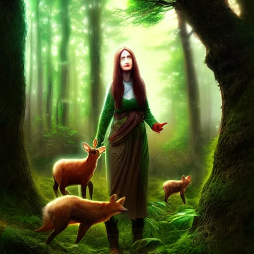 a female woodland druid surrounded by forest animals, | Stable ...