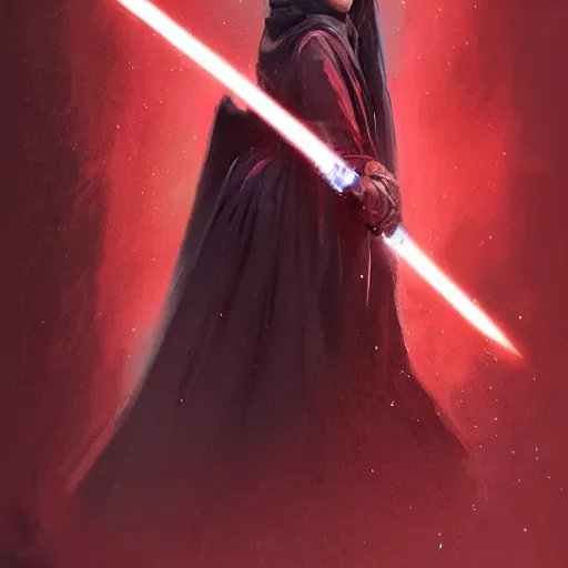 Prompt: portrait of a woman by greg rutkowski, jedi princess, straight black hair, jedi robes, star wars expanded universe, she is about 2 0 years old, elegant, graceful, wearing red jedi robes, highly detailed portrait, digital painting, artstation, concept art, smooth, sharp foccus ilustration, artstation hq