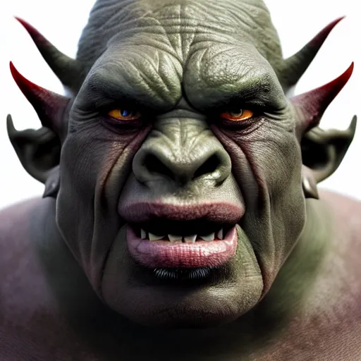 Prompt: An orc staring into the camera, head-to-shoulder, leering, ugly, artstation, realistic, highly detailed, symmetrical, hyper realism, high detail, octane render, unreal engine, 8k, Vibrant colors, by Alex Flores, by Laurel D Austin, by Dave Rapoza