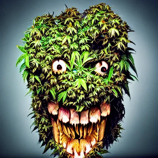 Image similar to cookie monsta made of weed trichomes bud photography portrait stylised jonathan zawada lit from multiple angles soft