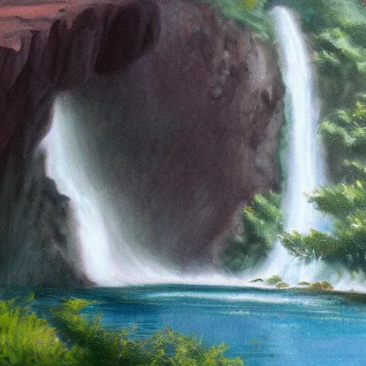 Image similar to Cliff with a waterfall, matte painting by Dylan Cole