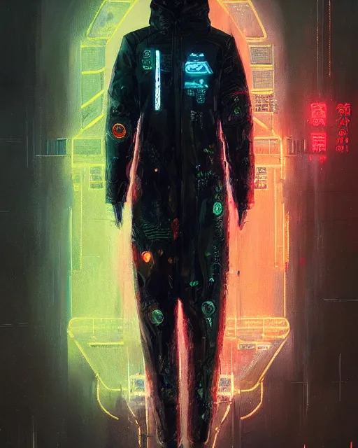 Image similar to detailed full body Blade Runner, cyberpunk futuristic neon, reflective coat, decorated with traditional Japanese ornaments by Ismail inceoglu dragan bibin hans thoma greg rutkowski Alexandros Pyromallis Nekro Rene Maritte Illustrated, fine details, realistic shaded, fine-face, pretty face