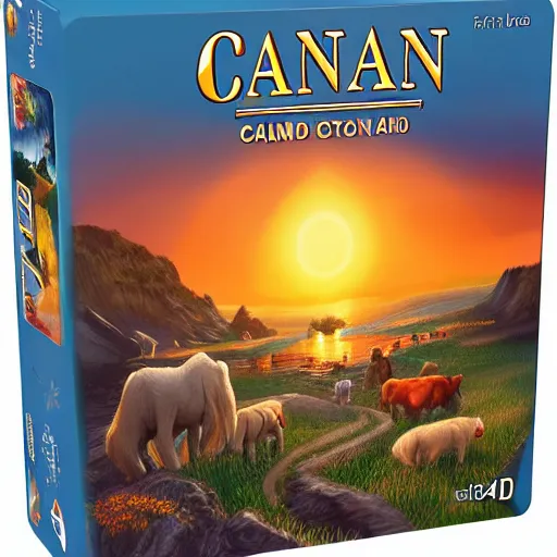 Prompt: contemporary new Catan board game box design, realistic, dynamic lighting, volumetric lighting, high detail render, 4k, HDR