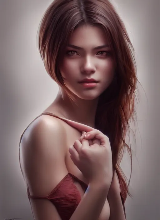 Image similar to photo of a gorgeous young woman in the style of stefan kostic, realistic, 1 / 2 body shot, sharp focus, 8 k high definition, insanely detailed, intricate, elegant, art by stanley lau and artgerm