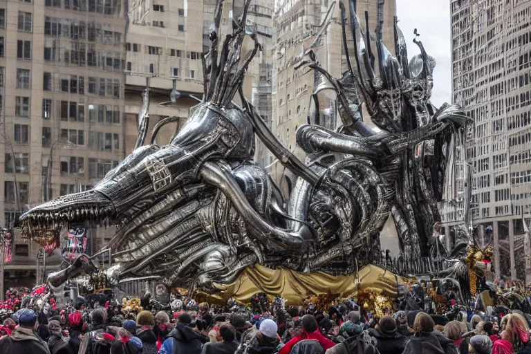 Image similar to photo of giant parade float designed by wed anderson and hr giger, in the macys parade, detailed 4 k photo