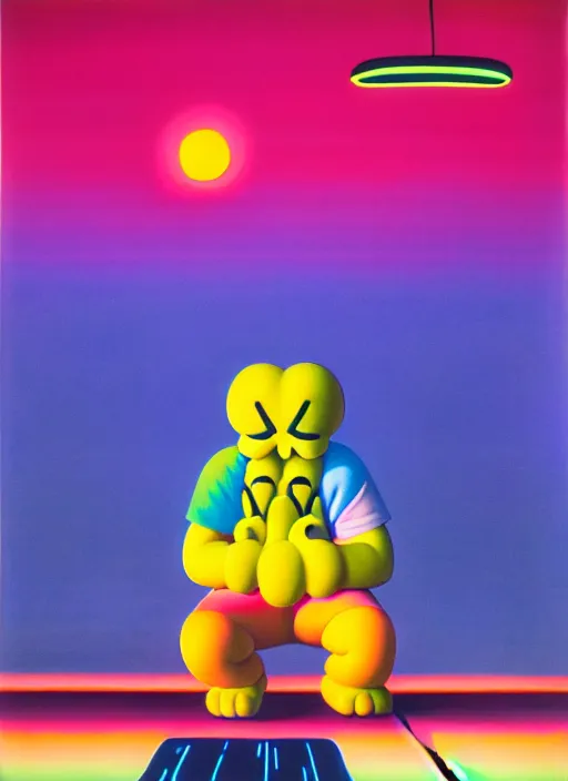 Image similar to nighttime vibes by shusei nagaoka, kaws, david rudnick, airbrush on canvas, pastell colours, cell shaded!!!, 8 k