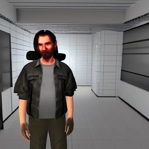 Prompt: 3D model of richard d. james, aphex twin, in half life 1 source engine.